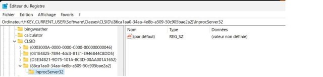 Registre Windows 11 avec la clé de modification des menus contextuels créée Registre Windows 11 avec la clé de modification des menus contextuels créée